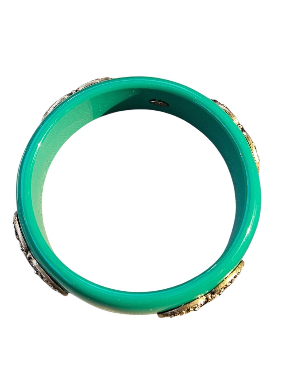 Premier Designs Jewelry Green Acrylic Crystals Chunky Gold BANGLE Bracelet - Picture 4 of 4